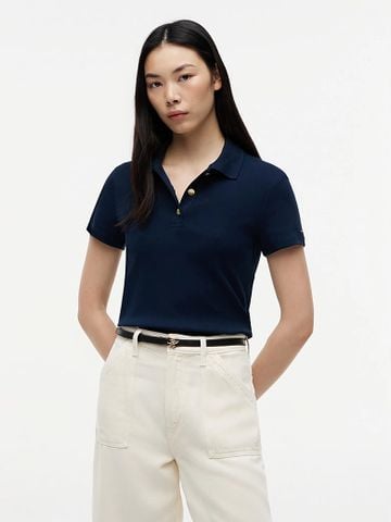 Tommy Hilfiger - Áo Polo Nữ Slim Fit Gold-Tone Button Polo Shirt