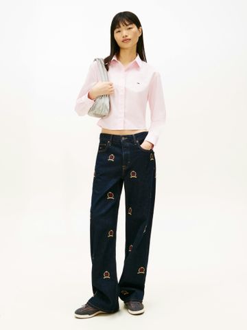 Tommy Hilfiger - Áo Sơ Mi Tay Dài Nữ Relaxed Fit Cropped Poplin Shirt