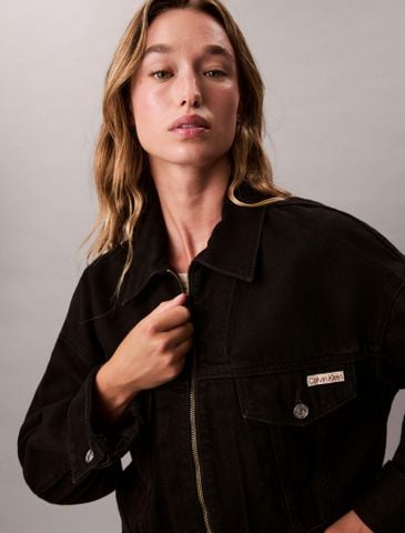 Calvin Klein - Áo khoác nữ Cropped Zip Up Denim Jacket - 2