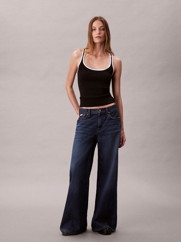 Calvin Klein - Áo ba lỗ dệt kim nữ Contrast Trim Rib Tank Top