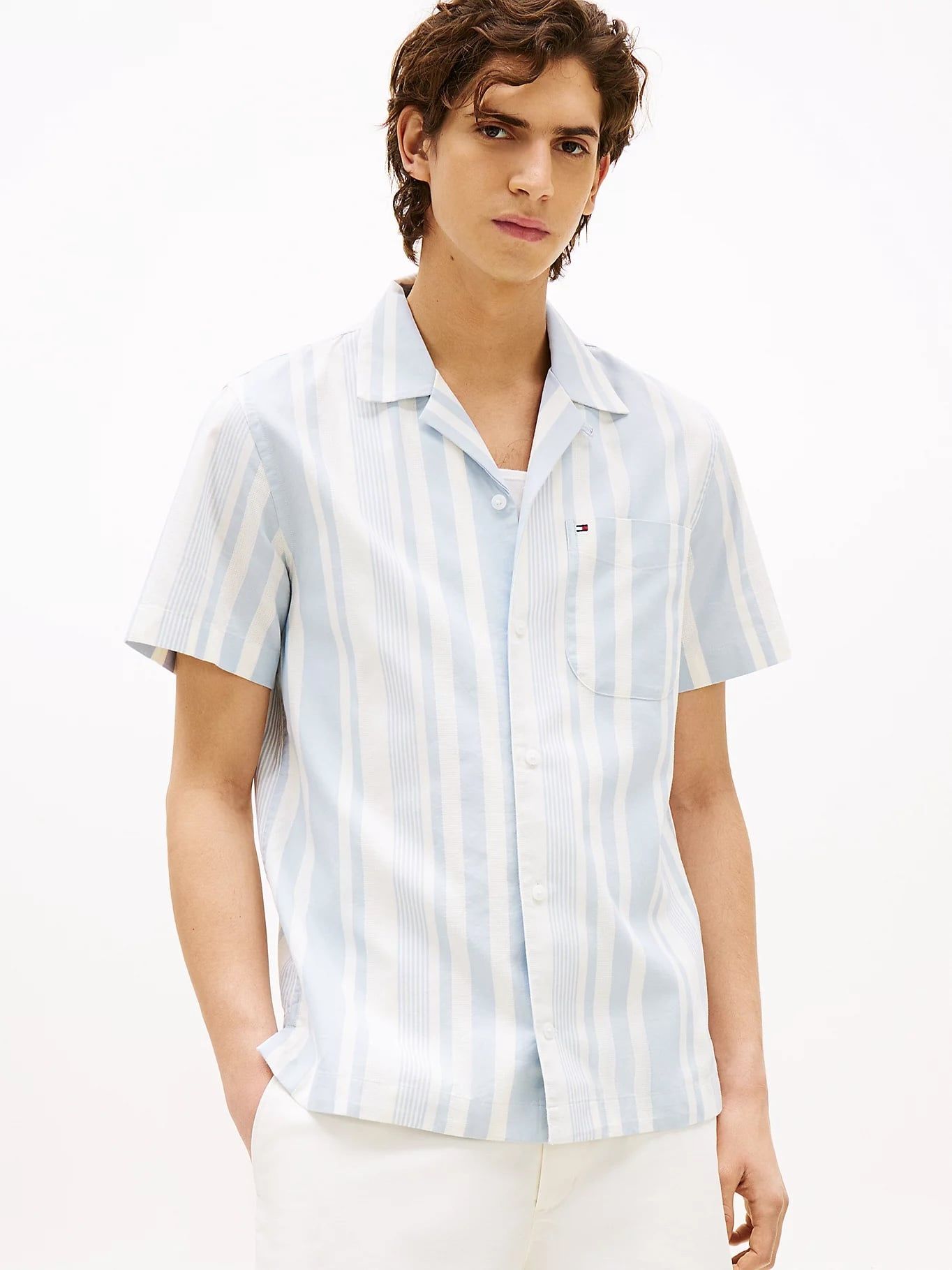 Tommy Hilfiger - Áo sơ mi tay ngắn nam Regular Fit Stripe Short Sleeve Shirt
