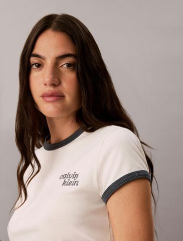 Calvin Klein - Áo Thun Tay Ngắn Nữ CK Logo Slim Ringer Tee