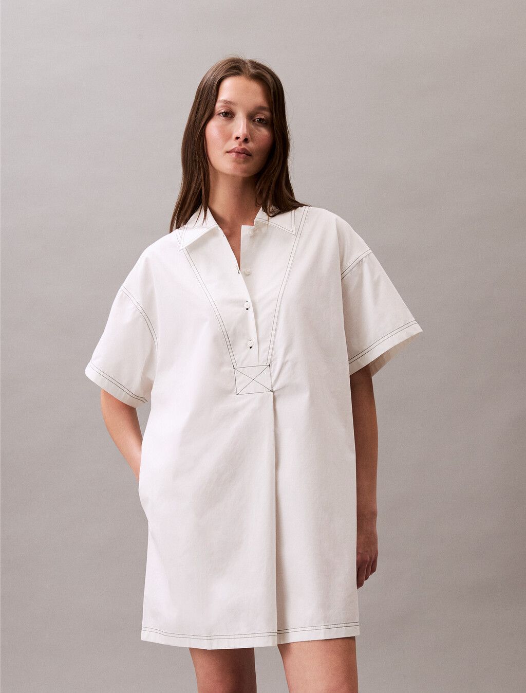 Calvin Klein - Đầm nữ Cotton Twill Mini Shirt Dress