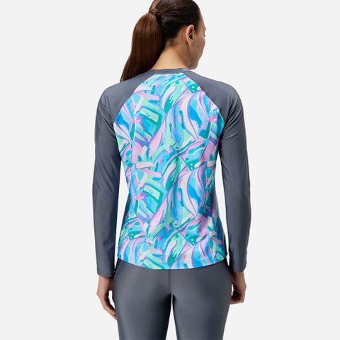 Speedo - Áo bơi tay dài chống nắng nữ Printed Long Sleeve Swim Tee Grey