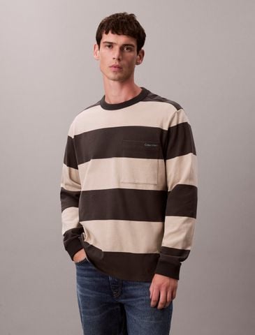 Calvin Klein - Áo Thun Tay Dài Nam Long Sleeve Sueded Stripe Pocket Tee