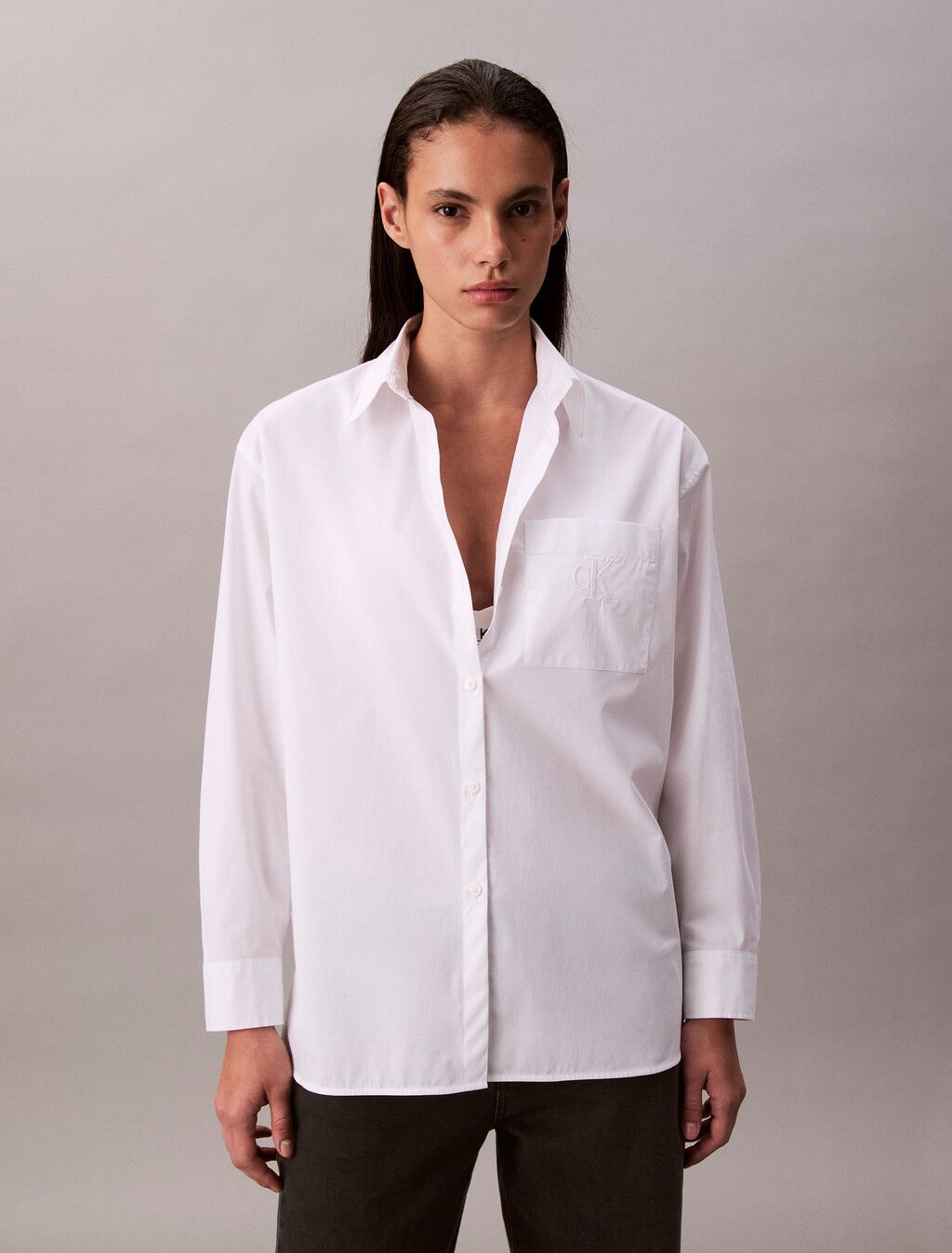 Calvin Klein - Áo sơ mi tay dài nữ Poplin Relaxed Shirt