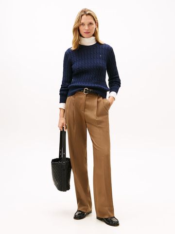 Tommy Hilfiger - Áo Sweater Nữ Cotton Cable Mid Gauge Crew Neck Long Sleeve Sweater