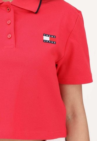 Tommy Hilfiger - Áo Polo Nữ Women's Strawberry Red Cropped Short Sleeve Polo Shirt