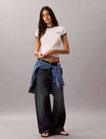 Calvin Klein - Áo Thun Tay Ngắn Nữ CK Logo Slim Ringer Tee