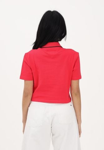 Tommy Hilfiger - Áo Polo Nữ Women's Strawberry Red Cropped Short Sleeve Polo Shirt
