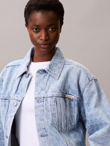 Calvin Klein - Áo khoác jeans nữ Monogram Logo Cropped Denim Jacket - 3