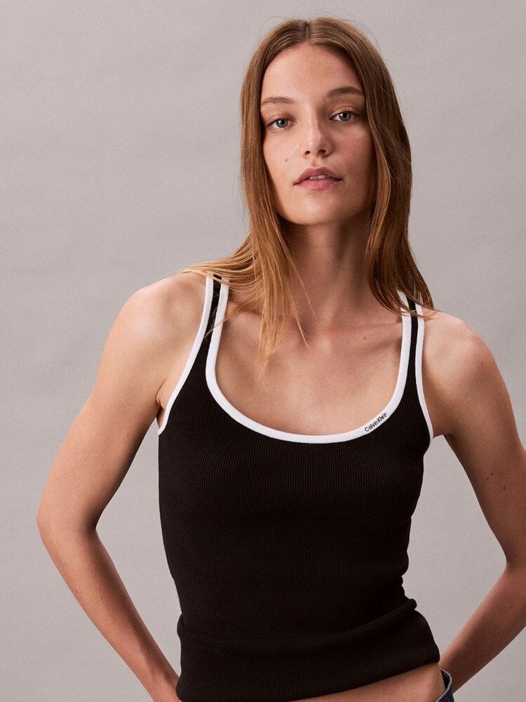 Calvin Klein - Áo ba lỗ dệt kim nữ Contrast Trim Rib Tank Top