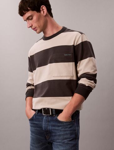 Calvin Klein - Áo Thun Tay Dài Nam Long Sleeve Sueded Stripe Pocket Tee