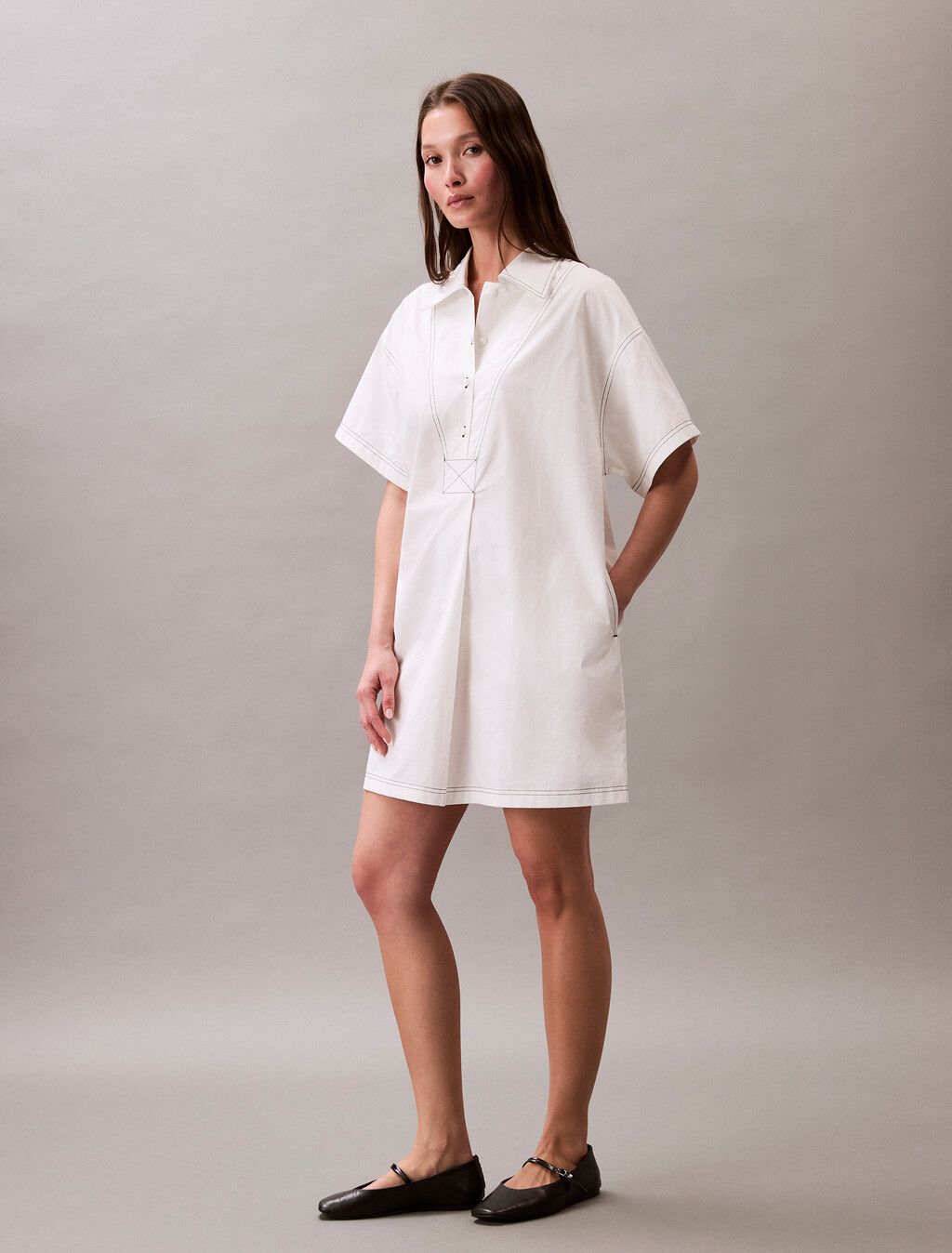 Calvin Klein - Đầm nữ Cotton Twill Mini Shirt Dress
