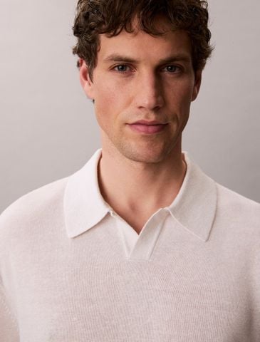 Calvin Klein - Áo Thun Có Cổ Nam Linen Blend Open Collar Polo Shirt