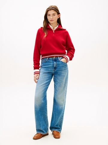 Tommy Hilfiger - Áo len tay dài Nữ Metal Flag Relaxed Quarter-Zip Jumper