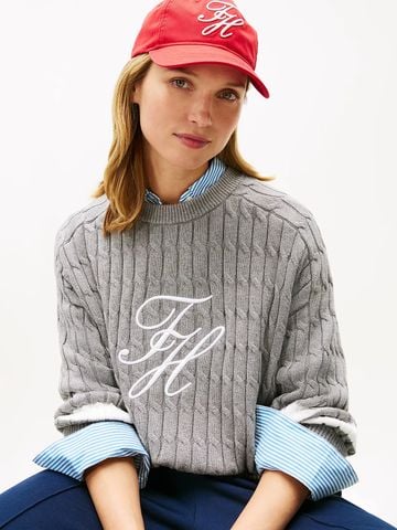 Tommy Hilfiger - Áo len tay dài nữ Logo Embroidery Relaxed Cable Knit Jumper