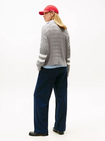 Tommy Hilfiger - Áo len tay dài nữ Logo Embroidery Relaxed Cable Knit Jumper