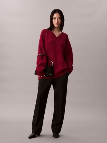 Calvin Klein - Áo len nam nữ Merino Wool Blend Relaxed V-Neck Sweater - 3