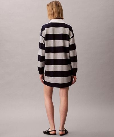 Calvin Klein - Đầm Polo Nữ Long Sleeve Varsity Stripe Mini Polo Dress