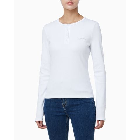 Calvin Klein - Áo thun tay dài nữ Monologo Rib Henley T-Shirt