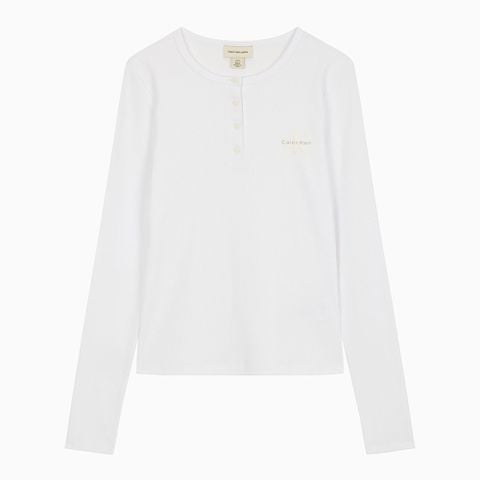 Calvin Klein - Áo thun tay dài nữ Monologo Rib Henley T-Shirt