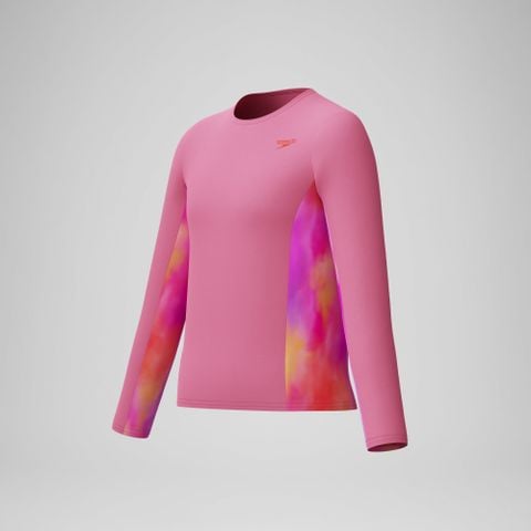 Speedo - Áo Bơi Chống Nắng Bé Gái Long Girls Printed Long Sleeve Rashguard Pink