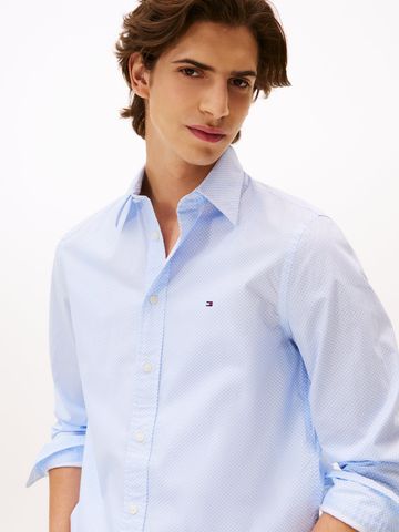 Tommy Hilfiger - Áo sơ mi tay dài nam Poplin Regular Fit Micro Print Shirt in Blue Spell
