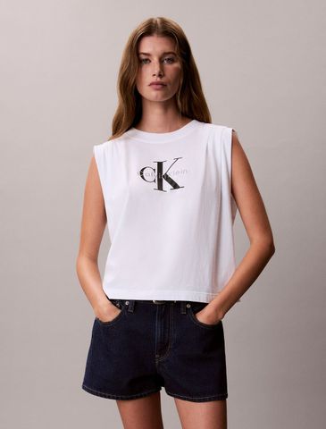 Calvin Klein - Áo Thun Ba Lỗ Nữ Monogram Shoulder Pleat Tee
