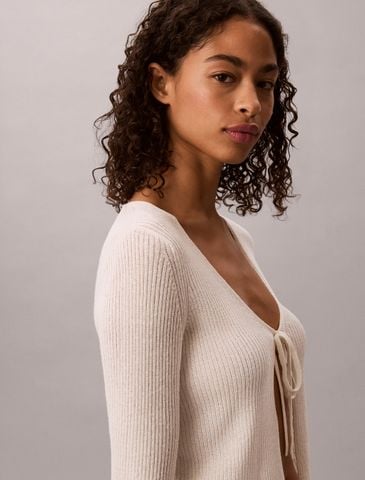 Calvin Klein - Áo Cardigan Nữ Linen Blend Tie Front Cardigan