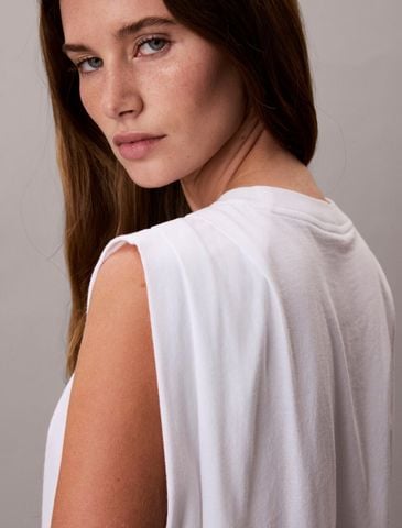 Calvin Klein - Áo Thun Ba Lỗ Nữ Monogram Shoulder Pleat Tee