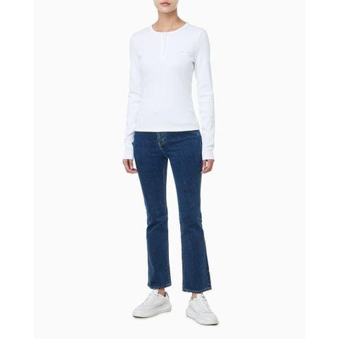 Calvin Klein - Áo thun tay dài nữ Monologo Rib Henley T-Shirt