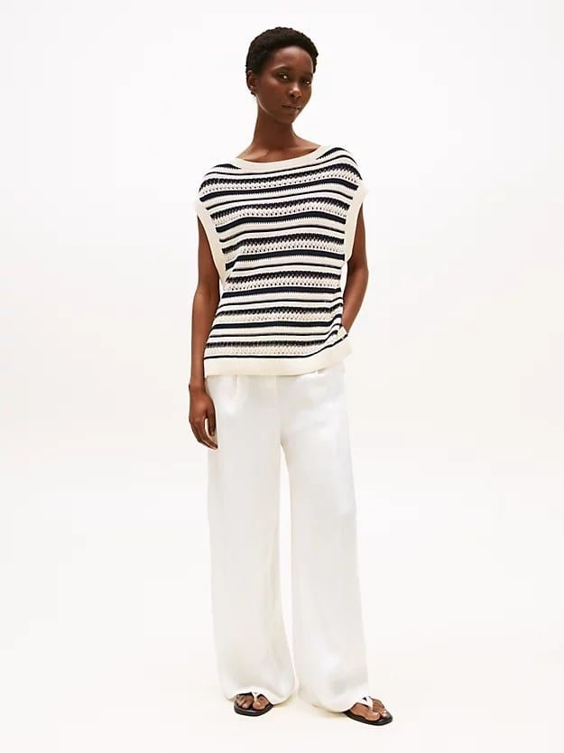 Tommy Hilfiger - Áo len thời trang nữ Crochet Relaxed Sleeveless Boat Neck Jumper