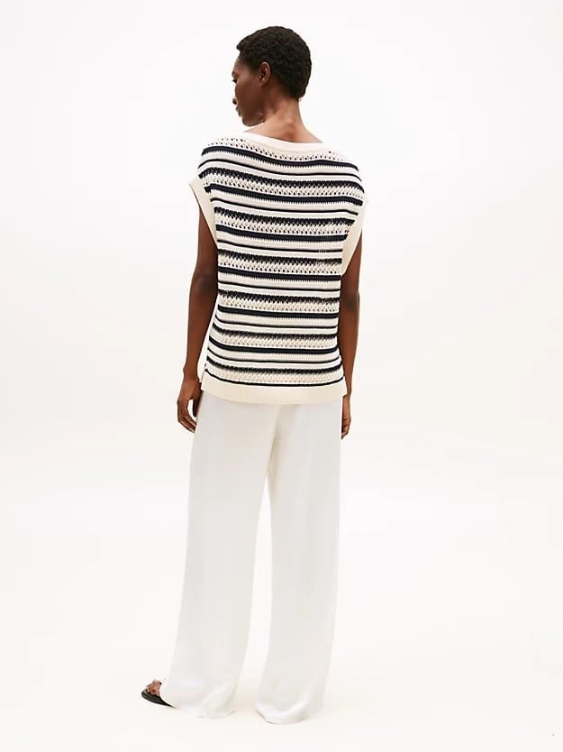 Tommy Hilfiger - Áo len thời trang nữ Crochet Relaxed Sleeveless Boat Neck Jumper