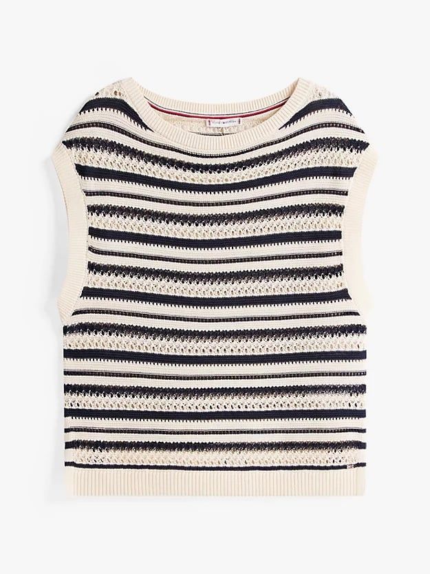 Tommy Hilfiger - Áo len thời trang nữ Crochet Relaxed Sleeveless Boat Neck Jumper