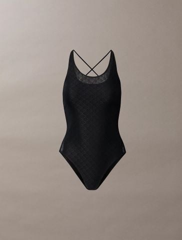 Calvin Klein - Áo liền quần thể thao nữ Monogram Logo Mesh Bodysuit - 2
