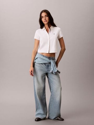 Calvin Klein - Áo Thun Có Cổ Nữ Cooling Jersey Cropped Polo Shirt - 4