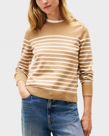 Tommy Hilfiger - Áo len tay dài nữ Jersey Gold-Tone Button Jumper