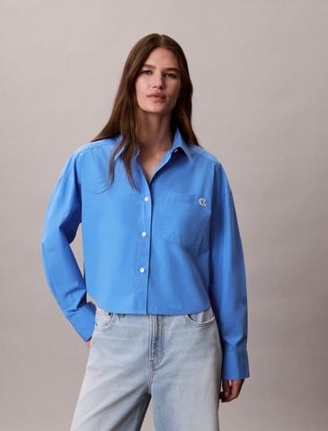 Calvin Klein - Áo Sơ Mi Nữ Cropped Cotton Poplin Shirt