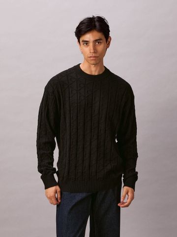 Calvin Klein - Áo len tay dài nam Allover Emblem Logo Ribbed Sweater
