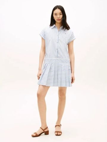 Tommy Hilfiger - Đầm Tay Ngắn Nữ Gold-Tone Button Relaxed Mini Shirt Dress