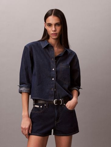 Calvin Klein - Áo Sơ Mi Nữ Cropped Denim Dad Shirt