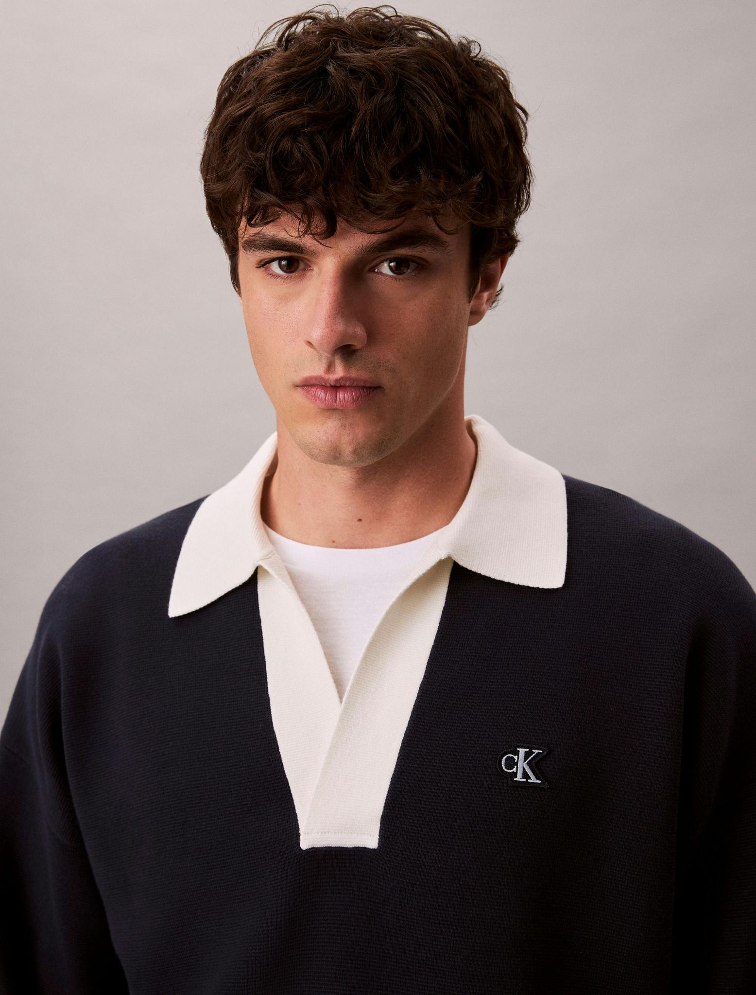 Calvin Klein - Áo len có cổ nam Cotton Relaxed Johnny Collar Jumper