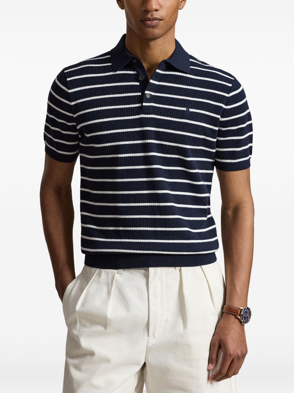 Ralph Lauren - Áo Polo Dệt Kim Tay Ngắn Nam Striped Rib-Knit Polo Shirt
