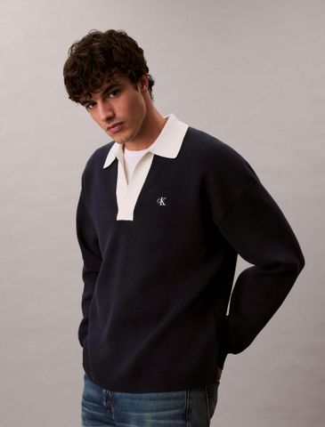 Calvin Klein - Áo len có cổ nam Cotton Relaxed Johnny Collar Jumper - 3