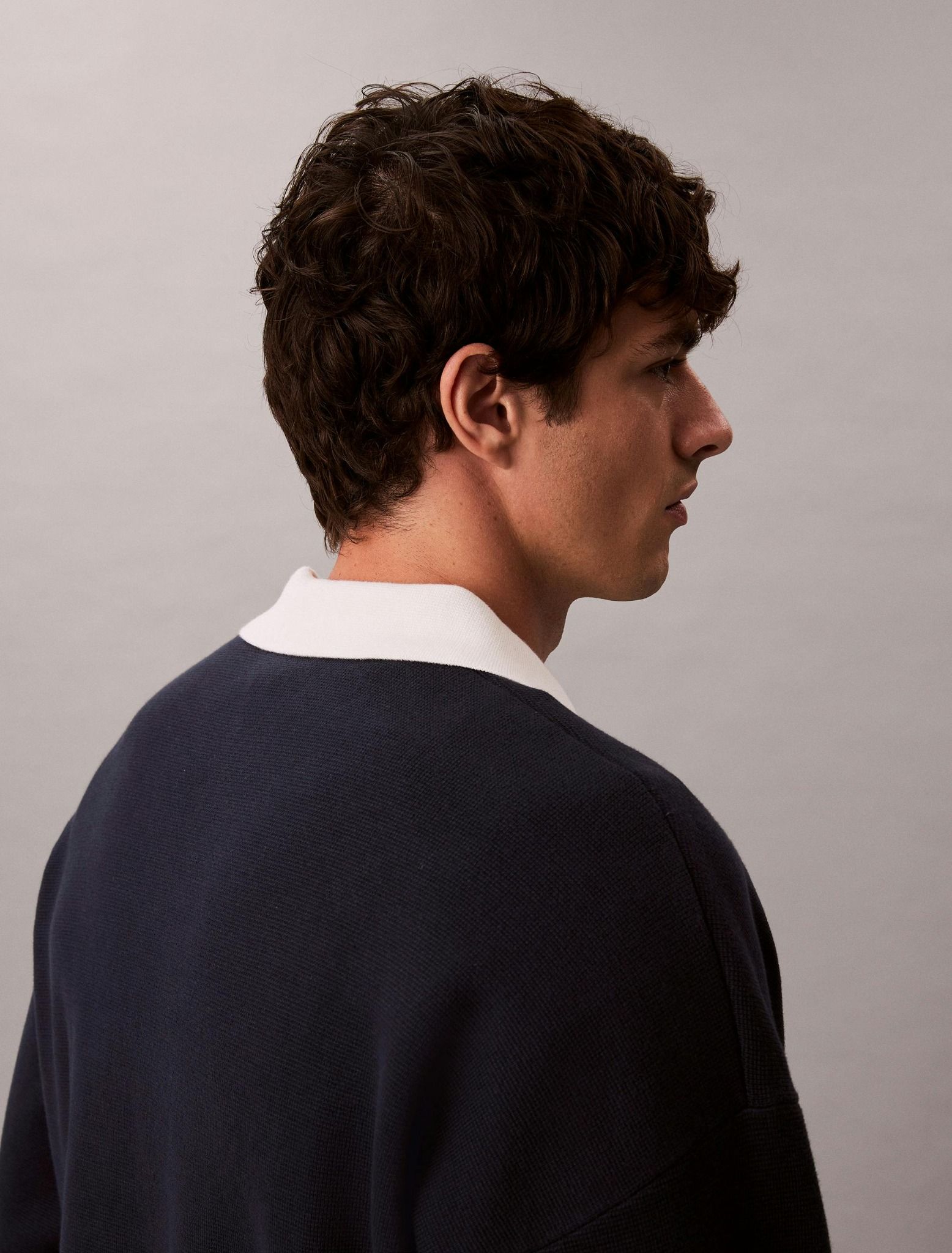 Calvin Klein - Áo len có cổ nam Cotton Relaxed Johnny Collar Jumper