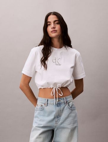 Calvin Klein - Áo Thun Tay Ngắn Nữ Cropped Tie Waist Logo T-shirt