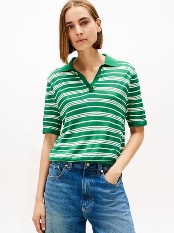 Tommy Hilfiger - Áo Thun Có Cổ Nữ Merino Silk Short Sleeve Polo Neck Sweater