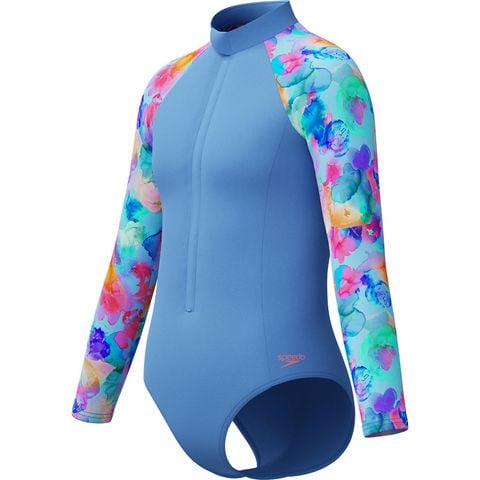 Speedo - Đồ Bơi Một Mảnh Bé Gái Print Long Sleeve Zip One Piece
