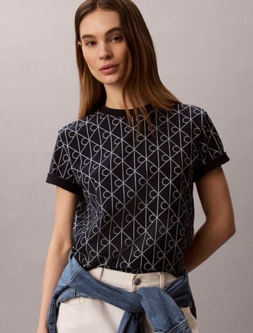 Calvin Klein - Áo Thun Tay Ngắn Nữ Classic Seasonal All Over Print Tee